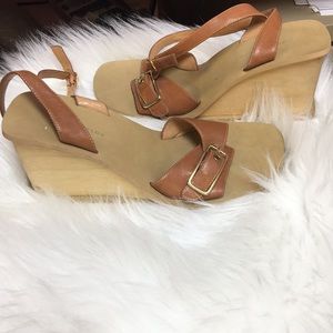 Leather Sandals Wood Platform Heel Lord & Taylor